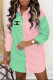 Green Fashion Street Print Patchwork Turndown Collar Shirt Dress Dresses