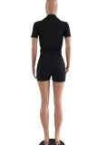 White Casual Sportswear Print Patchwork Zipper Zipper Collar Short Sleeve Two Pieces