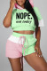 Pink Green Fashion Casual Letter Print Patchwork Hooded Collar Short Sleeve Two Pieces