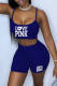Royal Blue Fashion Street Print Letter Spaghetti Strap Sleeveless Two Pieces