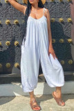 White Sexy Casual Solid Bandage Backless Spaghetti Strap Regular Jumpsuits