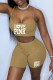 Khaki Fashion Street Print Letter Spaghetti Strap Sleeveless Two Pieces