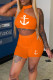 Tangerine Red Casual Sportswear Print Patchwork Halter Sleeveless Two Pieces