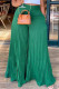 Green Fashion Casual Solid Fold Regular High Waist Wide Leg Trousers