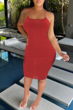 Red Fashion Sexy Solid Backless Spaghetti Strap Pencil Skirt Dresses