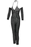 Black Sexy Solid Patchwork Halter Skinny Jumpsuits