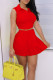 Red Casual Solid Split Joint Turndown Collar Sleeveless Two Pieces