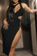 Black Sexy Solid Hollowed Out One Shoulder Pencil Skirt Dresses