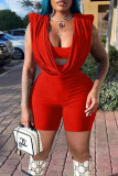 Red Sexy Solid Patchwork Asymmetrical V Neck Sleeveless Two Pieces