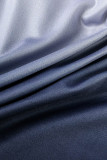 Blue Sexy Print Backless Asymmetrical Strapless Sleeveless Dress