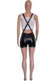 Black Fashion Casual Solid Backless Spaghetti Strap Skinny Romper (Without T-shirt)