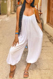 White Sexy Casual Solid Bandage Backless Spaghetti Strap Regular Jumpsuits