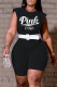Black Fashion Casual Letter Print Basic O Neck Skinny Romper (Without Belt)