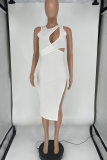 Red Sexy Solid Hollowed Out One Shoulder Pencil Skirt Dresses