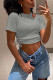 Grey Casual Solid Hollowed Out Patchwork O Neck T-Shirts