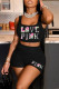 Black Fashion Casual Print Letter Square Collar Sleeveless Two Pieces