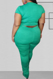 Green Fashion Sexy O Neck Solid Two Piece Suits Stitching Plus Size
