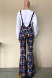 Multicolor Casual Street Plaid Print Patchwork Boot Cut High Waist Speaker Full Print Bottoms
