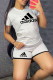 Grey Fashion Casual Print Letter O Neck Short Sleeve Two Pieces