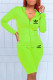 Fluorescent Green Fashion Sportswear Print Letter Hooded Collar Long Sleeve Two Pieces