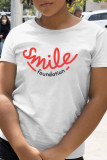 White Fashion Casual Print Patchwork Letter O Neck T-Shirts