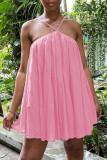 Pink Sexy Solid Patchwork Halter Dresses