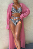 Multicolor Fashion Sexy Print Hollowed Out Backless Swimwears