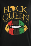 Black Fashion Street Lips Printed Patchwork Letter O Neck Tops