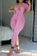 Rose Red Sexy Solid Patchwork V Neck Pencil Skirt Dresses