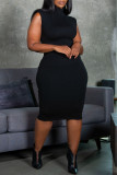 Black Fashion Sexy Solid Hollowed Out Turtleneck Sleeveless Dress Dresses