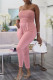 Pink Sexy Casual Solid Backless Fold Strapless Skinny Jumpsuits