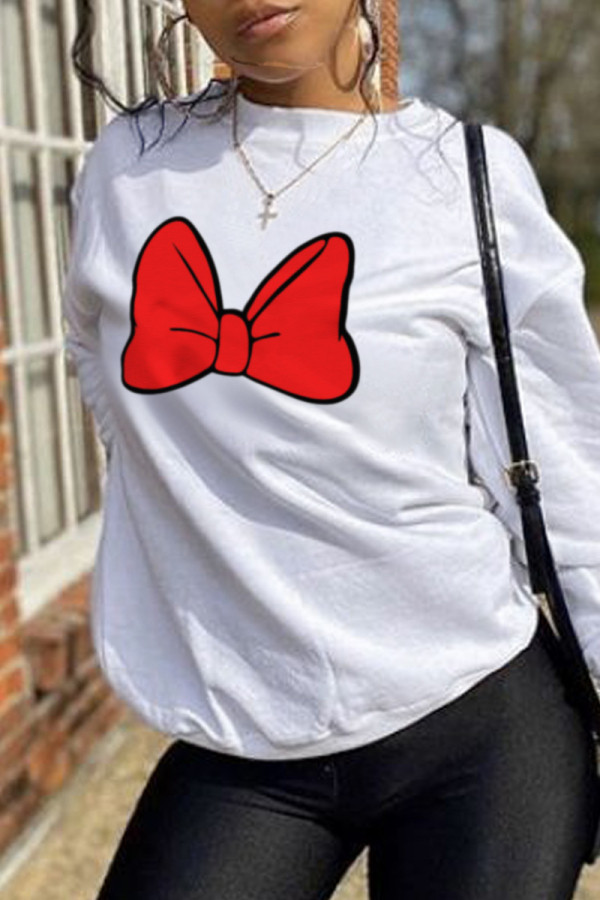 White Fashion Street Print Patchwork O Neck Tops