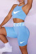 Blue Fashion Casual Print Letter O Neck Sleeveless Two Pieces