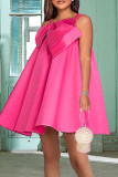Pink Celebrities Solid Patchwork With Bow O Neck A Line Dresses