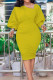 Yellow Elegant Solid Patchwork Fold Asymmetrical Collar One Step Skirt Dresses