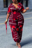 Deep Blue Fashion Casual Print Basic V Neck Regular Jumpsuits
