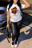 Grey Fashion Street Print Patchwork Letter O Neck T-Shirts