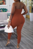 Pink Sexy Casual Solid Backless Fold Strapless Skinny Jumpsuits