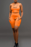 Tangerine Casual Sportswear Print Split Joint U Neck Sleeveless Two Pieces