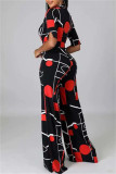 Deep Blue Fashion Casual Print Basic V Neck Regular Jumpsuits