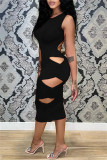 Red Sexy Casual Solid Hollowed Out Backless O Neck Sleeveless Dress