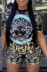 Black Fashion Casual Print Letter O Neck Short Sleeve Two Pieces