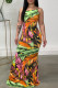Multicolor Fashion Sexy Print Backless Spaghetti Strap Long Dress
