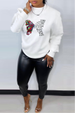 White Casual Street Butterfly Print Patchwork Letter O Neck Tops