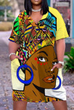 Colour Casual Street Print Patchwork V Neck Straight Dresses