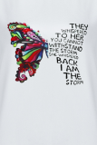 White Casual Street Butterfly Print Patchwork Letter O Neck Tops