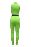 Pink Fashion Casual Patchwork Basic Zipper Collar Skinny Jumpsuits