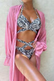 Multicolor Fashion Sexy Print Hollowed Out Backless Swimwears
