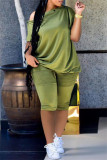 Red Fashion Casual Solid Basic Oblique Collar Short Sleeve Two Pieces