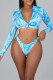 Blue Sexy Print Patchwork Zipper Swimwears